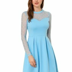 Women Allegra K Mesh Heart Polka Dots Party Dress