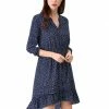 Allegra K Women's V Neck Polka Dots Ruffle High Low Dress