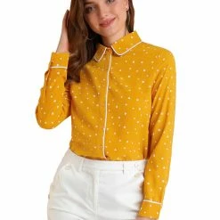 Allegra K Long Sleeve Button Down Polka Dot Shirt