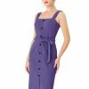 Allegra K Women's Jumper Dress Button Front Bow Tie Waist Slim Fit Pinafore Overall Pencil Dress