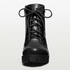 Allegra K Shoes Women's Chunky Heel Lace Up Zipper Combat Boots