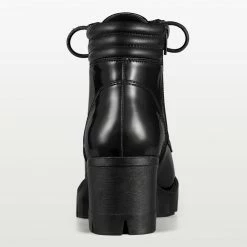 Allegra K Shoes Women's Chunky Heel Lace Up Zipper Combat Boots