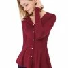 Allegra K Smocked Waist Peplum Pullover Jumper Women