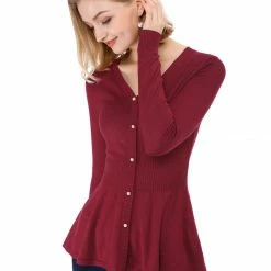 Allegra K Smocked Waist Peplum Pullover Jumper Women
