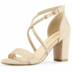 Allegra K Shoes Women's Crisscross Ankle Strap Block Heels Sandals