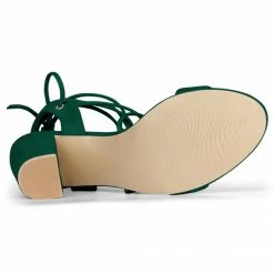 Allegra K Shoes Women's Slingback Lace Up Block Heels Sandals