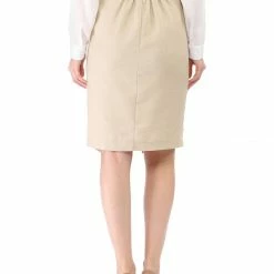 Allegra K Women's Button Decor Split Belted Smocked Vintage Short Pencil Skirt