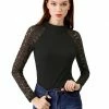 Allegra K Lace Long Sleeve Fitted Tops