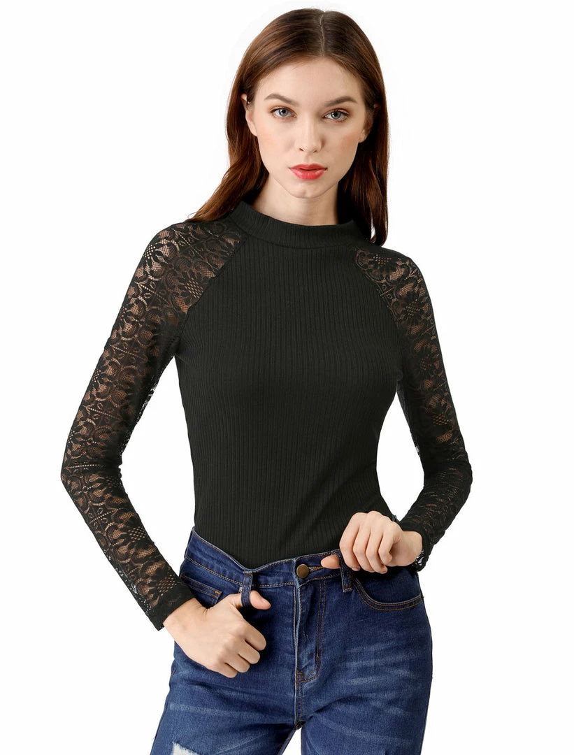 Allegra K Lace Long Sleeve Fitted Tops 3 Allegra K Lace Long Sleeve Fitted Tops