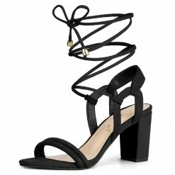 Allegra K Shoes Women's Cutout Lace Up Block High Heel Sandals