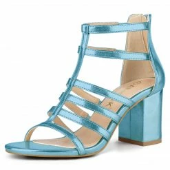 Allegra K Women's Cage Strappy Gladiators Chunky Heels Sandals