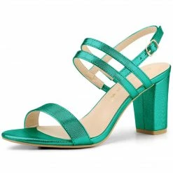 Allegra K Women‘s Slingback Block Heel Ankle Strap Sandals