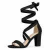 Allegra K Women's Crisscross Lace Up Mid Block Heels Sandals