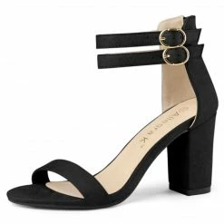 Allegra K Women's Double Ankle Straps Block Heels Sandals Shoes