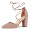 Allegra K Women's Pointed Toe Chunky Heel Lace Up Pumps