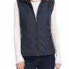 Allegra K Women's Front Zip Up Stand Collar Mock Pockets Quilted Padded Vest
