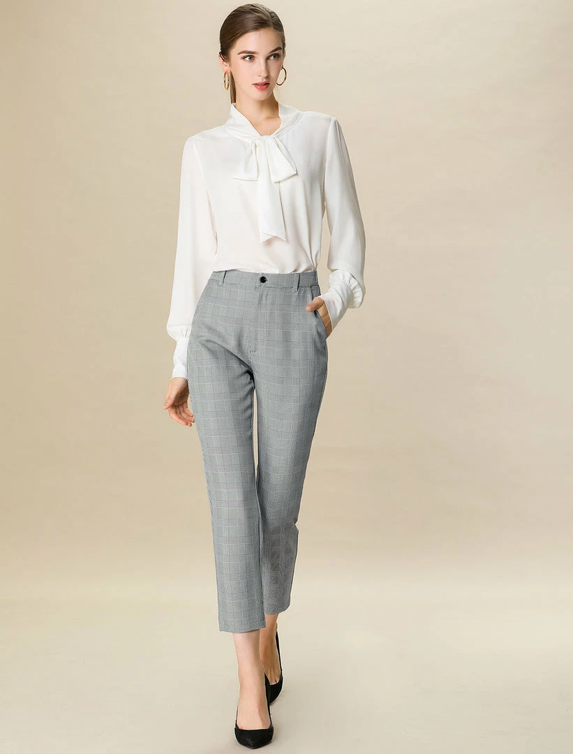 Allegra K Women's High Waisted Work Elastic Back Ankle Plaid Pants 5 Allegra K Women's High Waisted Work Elastic Back Ankle Plaid Pants