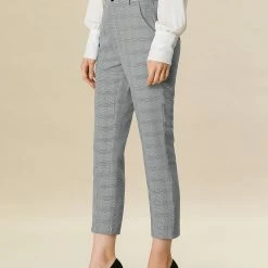 Allegra K Women's High Waisted Work Elastic Back Ankle Plaid Pants 35 Allegra K Women's High Waisted Work Elastic Back Ankle Plaid Pants
