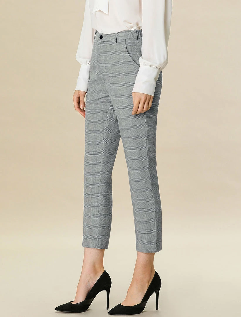 Allegra K Women's High Waisted Work Elastic Back Ankle Plaid Pants 6 Allegra K Women's High Waisted Work Elastic Back Ankle Plaid Pants