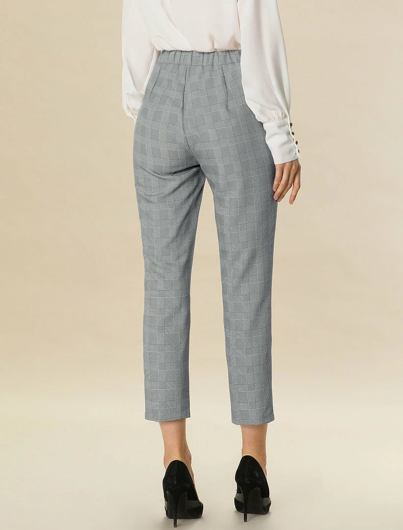 Allegra K Women's High Waisted Work Elastic Back Ankle Plaid Pants 7 Allegra K Women's High Waisted Work Elastic Back Ankle Plaid Pants