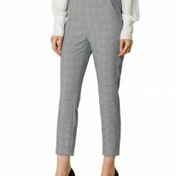 Allegra K Women's High Waisted Work Elastic Back Ankle Plaid Pants