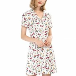 Women Allegra K Button Down Floral Shirt Dress