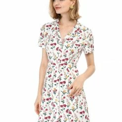 Women Allegra K Button Down Floral Shirt Dress