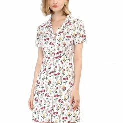 Women Allegra K Button Down Floral Shirt Dress