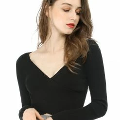 Allegra K Deep V Crossover Knit Top