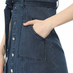 Women Allegra K Classic Adjustable Strap A-Line Overall Denim Dress 55 Women Allegra K Classic Adjustable Strap A-Line Overall Denim Dress