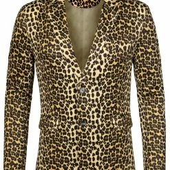 Allegra K Men Vintage Leopard Print Luxury Notched Lapel Slim Fit Fashion Stylish Jacket Blazer