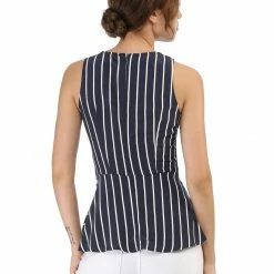 Allegra K Diagonal Stripes Tie Waist Wrap Top Women