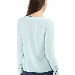 Women Allegra K Button Down Contrast Trim V Neck Long Sleeves Blouse 36 Women Allegra K Button Down Contrast Trim V Neck Long Sleeves Blouse