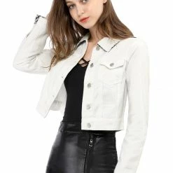 Allegra K Cropped Shirt Jacket With Contrast Collar And Cuffs Women