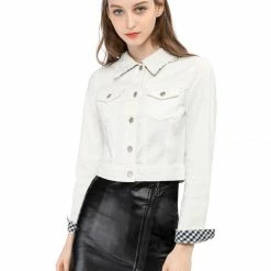 Allegra K Cropped Shirt Jacket With Contrast Collar And Cuffs Women