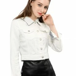 Allegra K Cropped Shirt Jacket With Contrast Collar And Cuffs Women