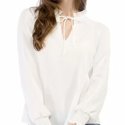 Allegra K Casual Bow Tie Long Sleeve Shirt Chiffon Blouse Women