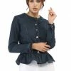 Allegra K Round Collar Peplum Denim Jacket 2 Allegra K Round Collar Peplum Denim Jacket