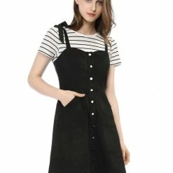 Allegra K Women's Strap Button Down Faux Suede A-Line Mini Overall Dress 58 Allegra K Women's Strap Button Down Faux Suede A-Line Mini Overall Dress
