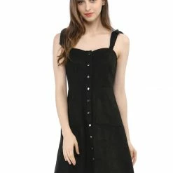 Allegra K Women's Strap Button Down Faux Suede A-Line Mini Overall Dress 59 Allegra K Women's Strap Button Down Faux Suede A-Line Mini Overall Dress