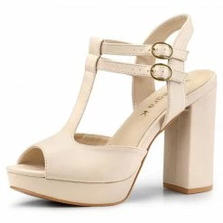 Allegra K Women's Peep Toe T Strap Platform Block Heel Sandals