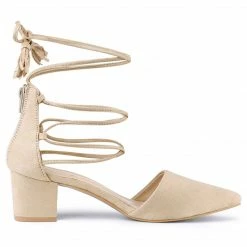 Allegra K Women's Pointed Toe Block Heels Lace Up Pumps Shoes