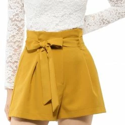 Allegra K Women’s Bow Tie High Waist Short Paper Bag Shorts