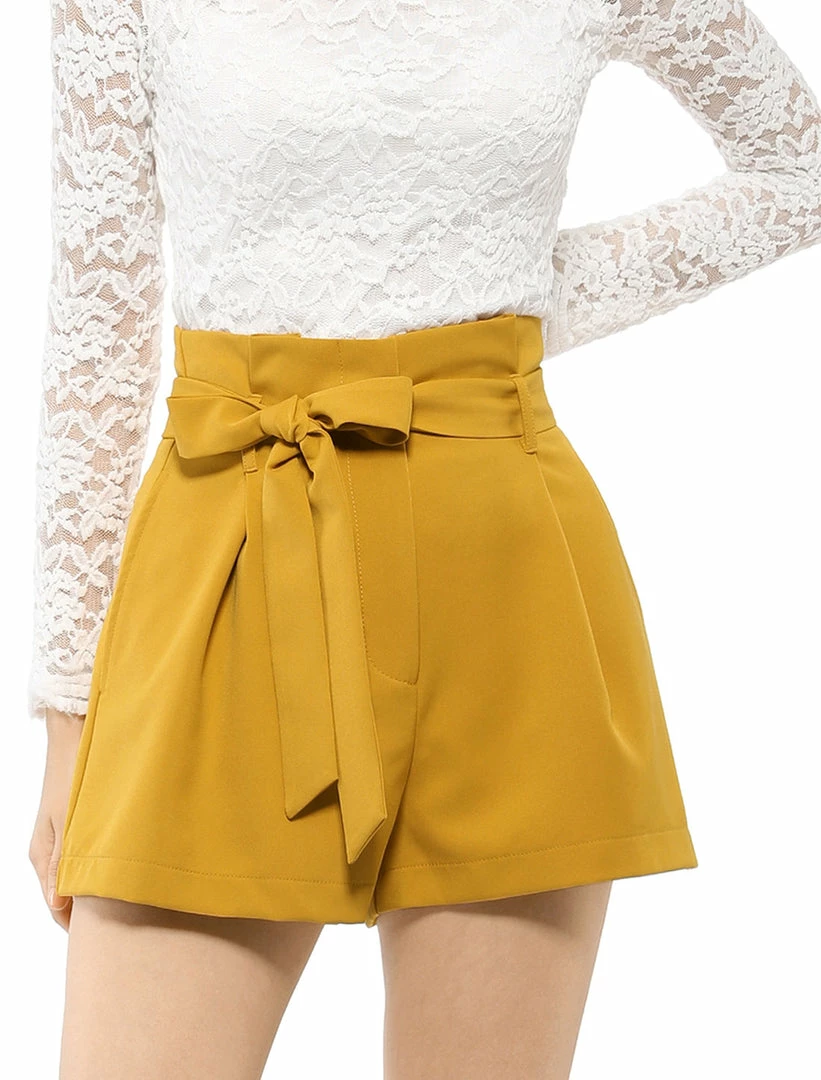 Allegra K Women’s Bow Tie High Waist Short Paper Bag Shorts 3 Allegra K Women’s Bow Tie High Waist Short Paper Bag Shorts