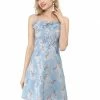 Allegra K Spaghetti Straps Ruffled Square Neck Floral Dress Women