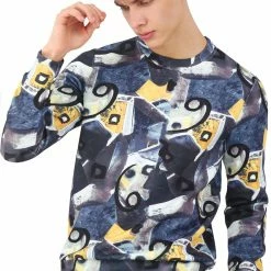 Allegra K Men Digital Print Sweatshirt Crew Neck Casual Geometric Hip Hop Pullover Sweatshirts