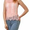 Allegra K Lace Overlay Peplum Top With Back Keyhole Button Closure