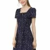 Allegra K Star Print Casual Square Neck Short Sleeve A-Line Dress