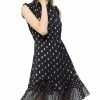Allegra K Metallic Dot Print Sleeveless Ruffle Dress