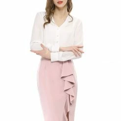Allegra K Women's Slit Hem Ruffle Casual Work Office Midi Bodycon Skirt